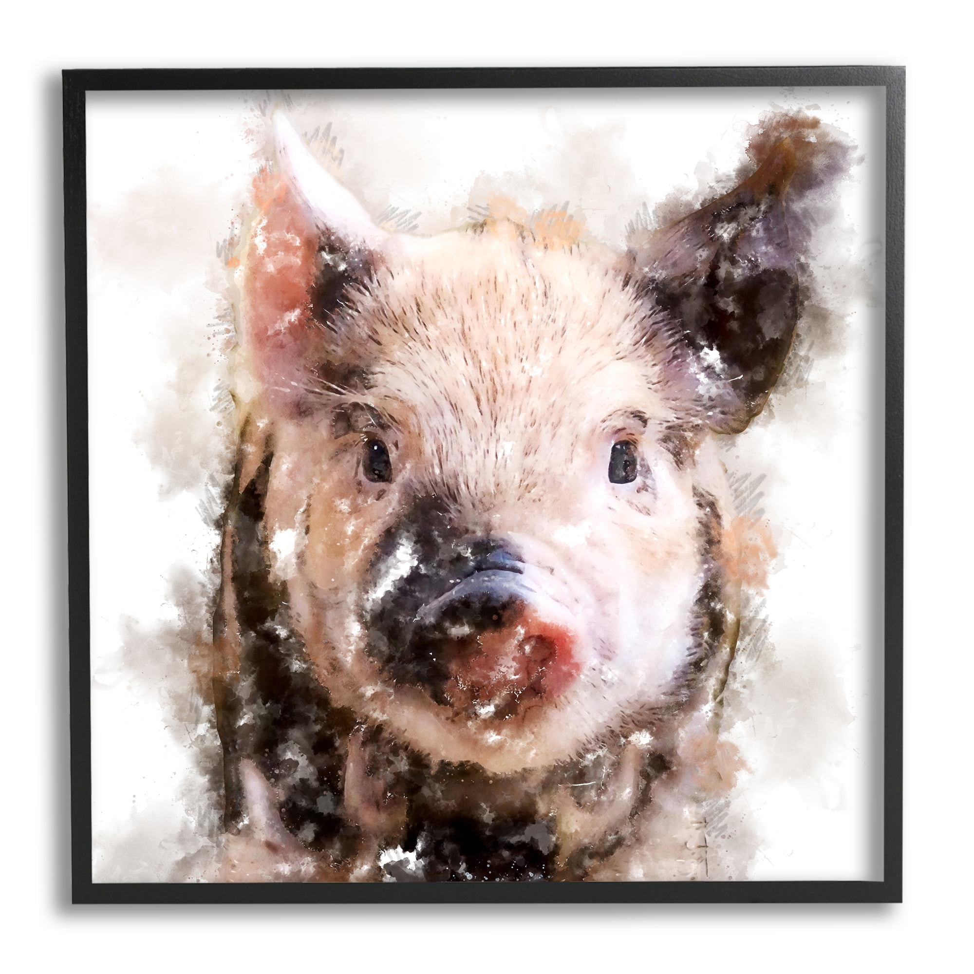 Stupell Baby Pig Face Abstract Portrait Animals & Insects Painting Black Framed Art Print Wall Art