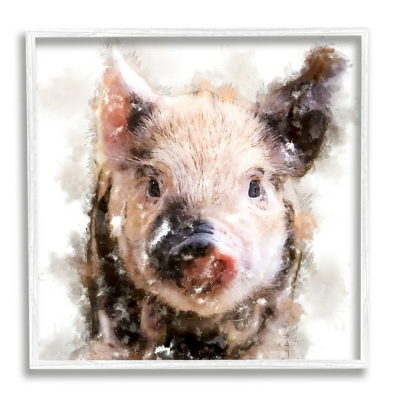 Stupell Baby Pig Face Abstract Portrait Animals & Insects Painting White Framed Art Print Wall Art