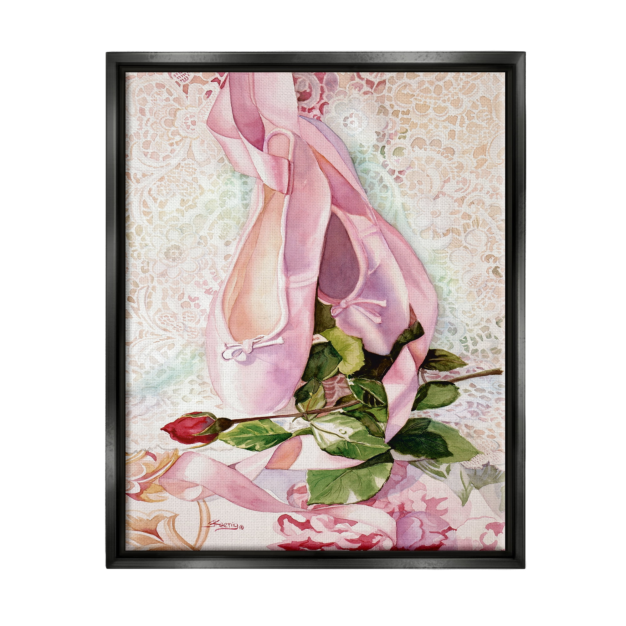Stupell Ballet Dance Shoes Lace Pattern Sports Painting Black Floater Framed Art Print Wall Art