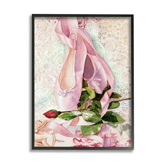 Stupell Ballet Dance Shoes Lace Pattern Sports Painting Black Framed Art Print Wall Art