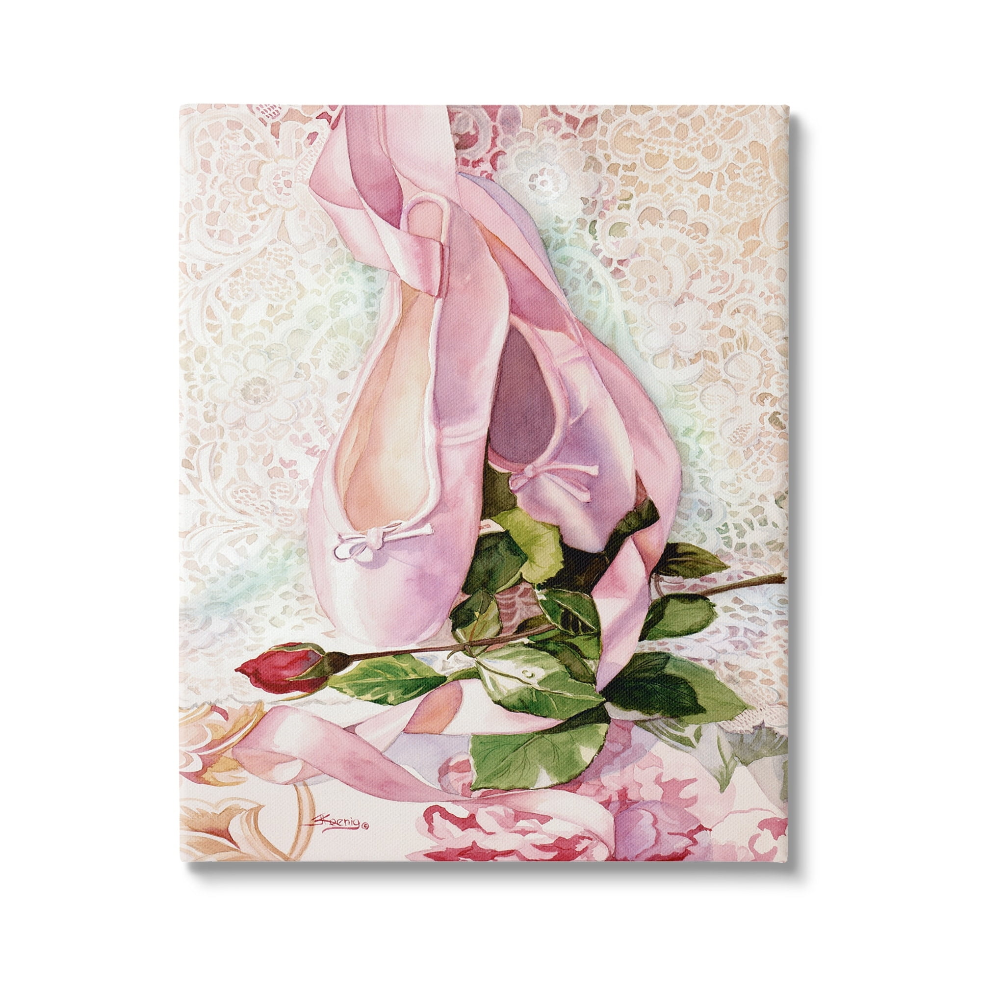 Stupell Ballet Dance Shoes Lace Pattern Sports Painting Gallery Wrapped Canvas Print Wall Art
