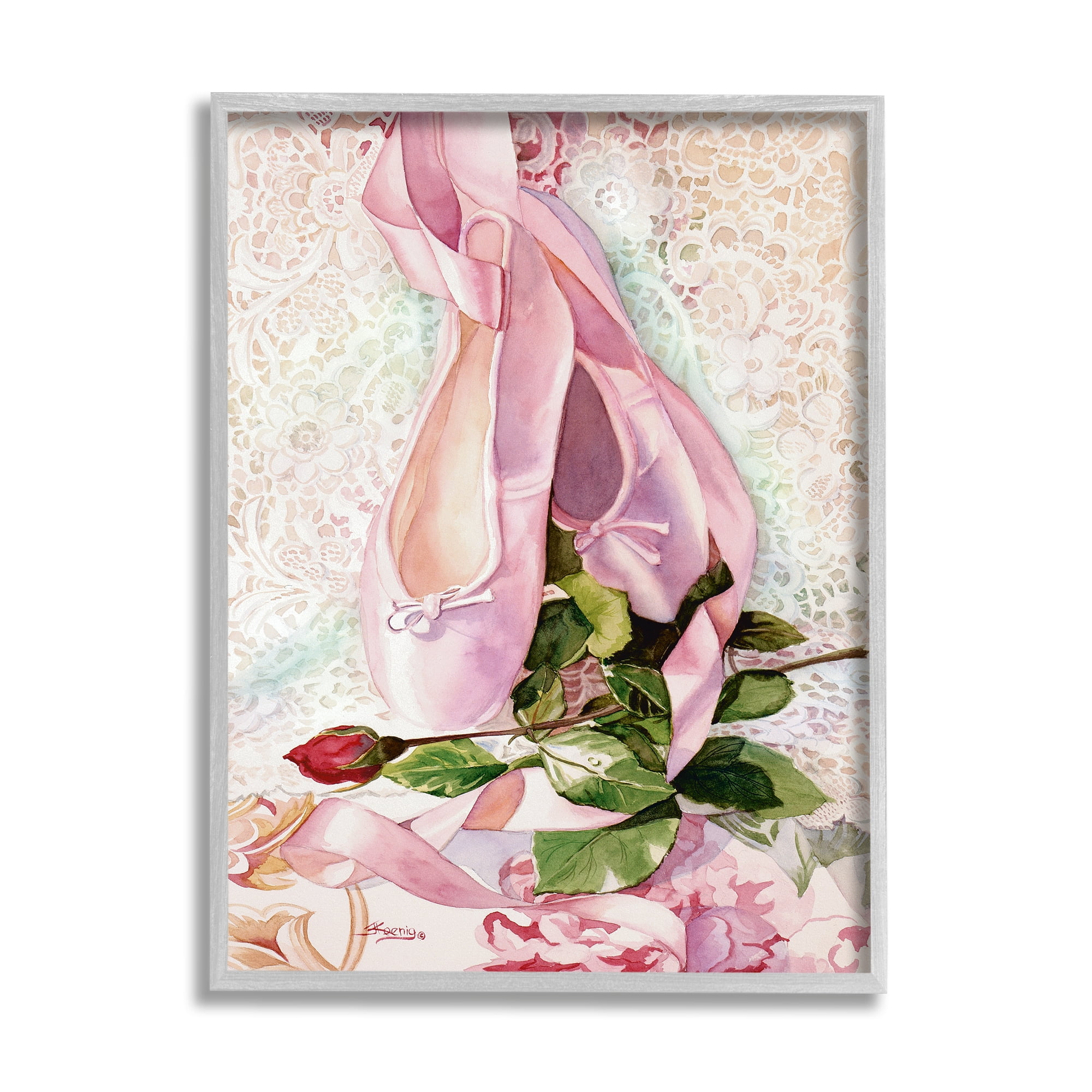 Stupell Ballet Dance Shoes Lace Pattern Sports Painting Gray Framed Art Print Wall Art