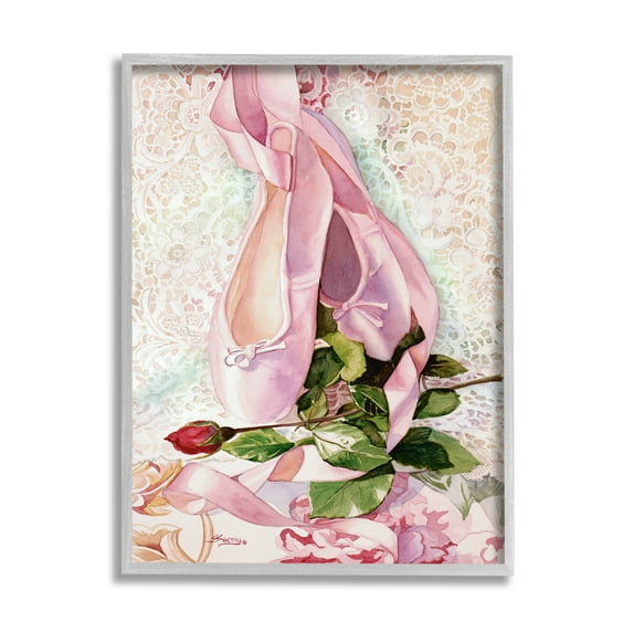 Stupell Ballet Dance Shoes Lace Pattern Sports Painting Gray Framed Art Print Wall Art