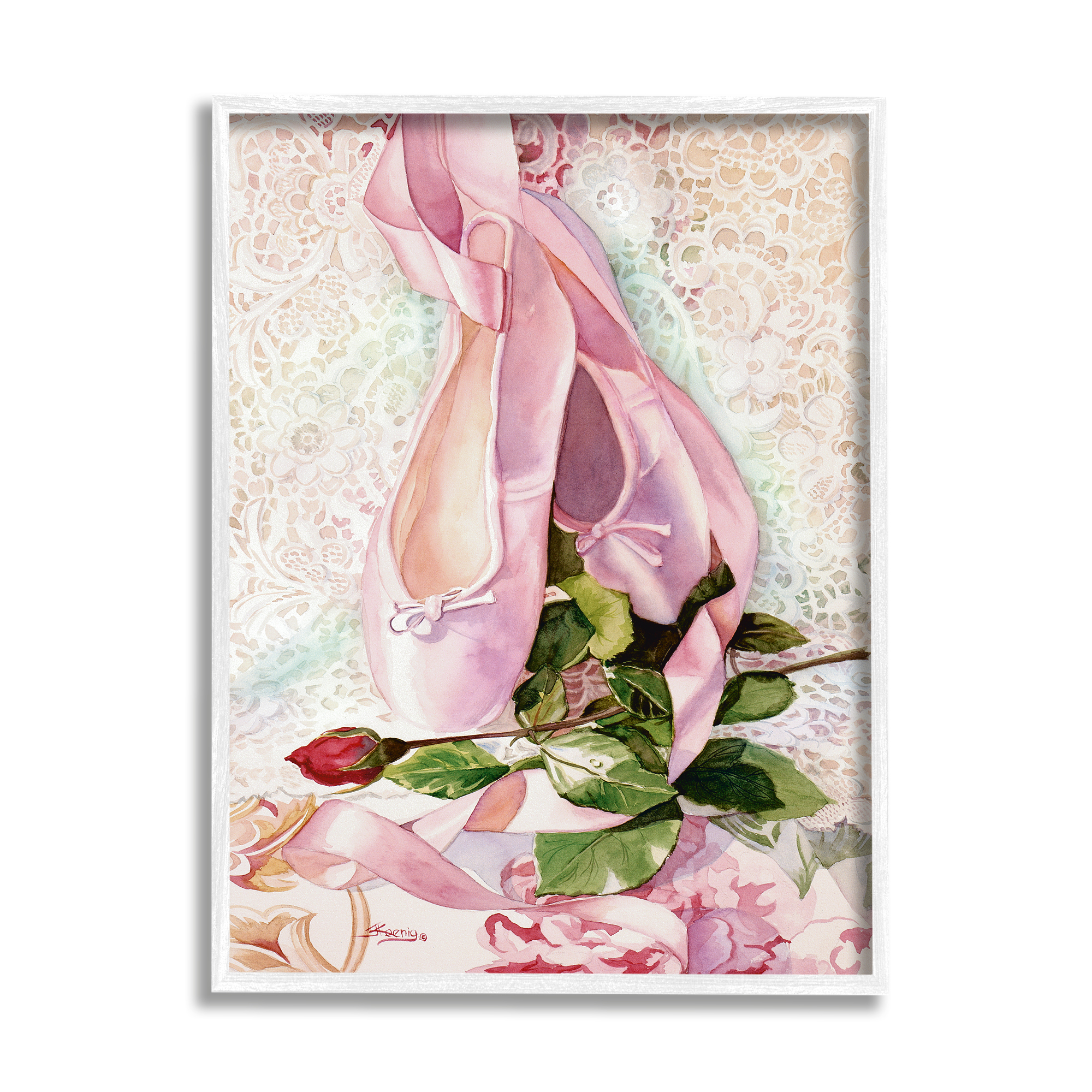Stupell Ballet Dance Shoes Lace Pattern Sports Painting White Framed Art Print Wall Art