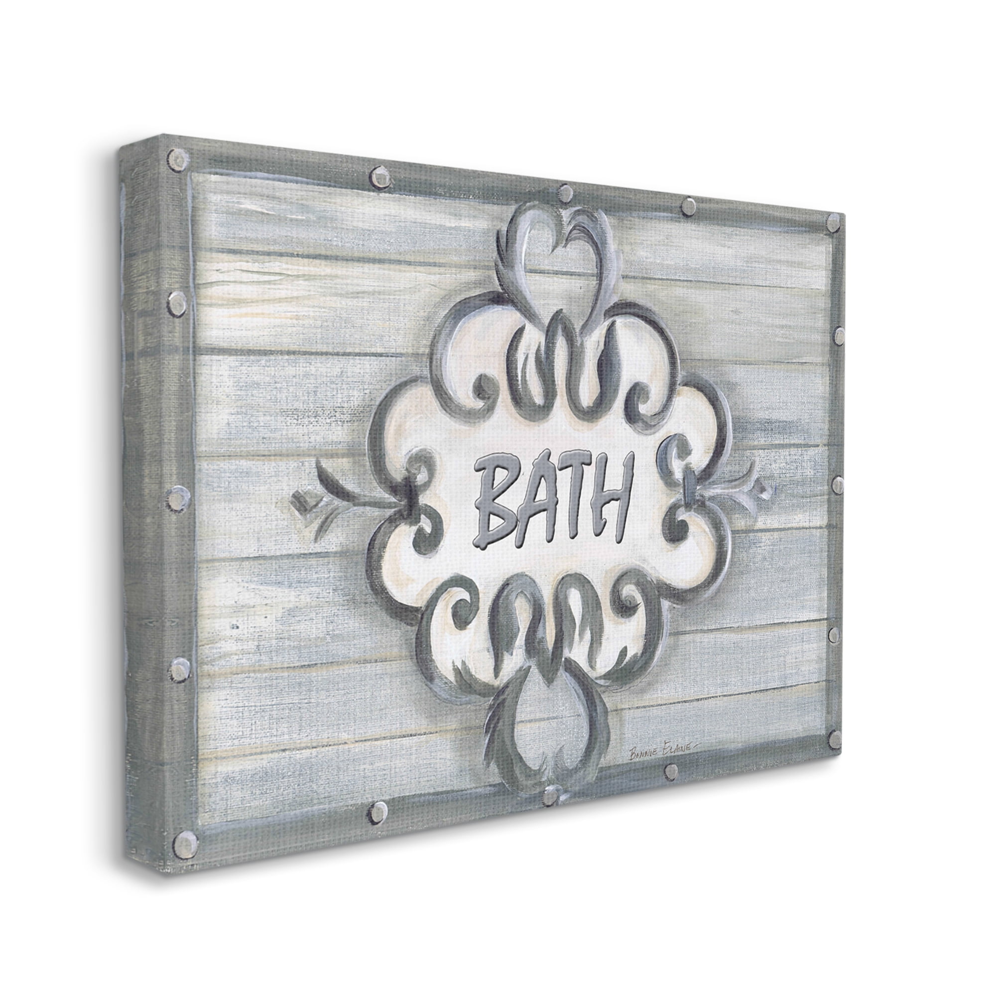 Stupell Bath Grey Bead Board w/ Scroll Bathroom Canvas Art, 16 x 20