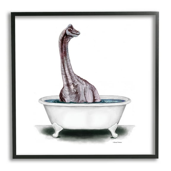 Stupell Bathroom Dinosaur Vintage Tub Animals & Insects Painting Black Framed Art Print Wall Art