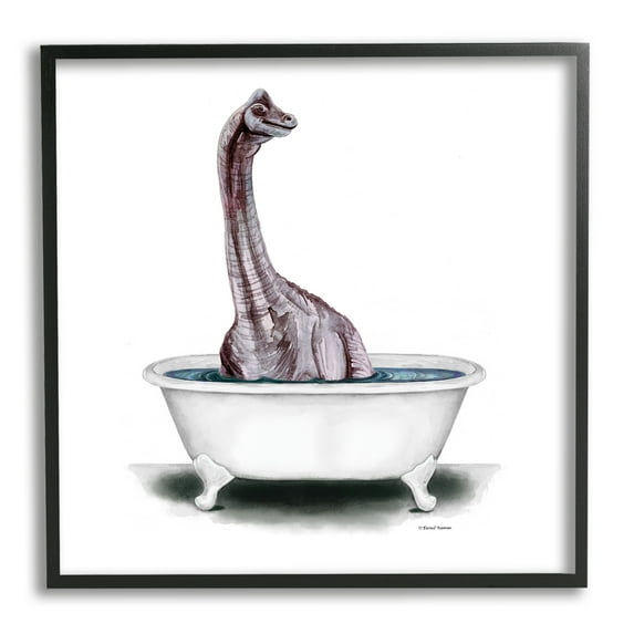 Stupell Bathroom Dinosaur Vintage Tub Animals & Insects Painting Black Framed Art Print Wall Art