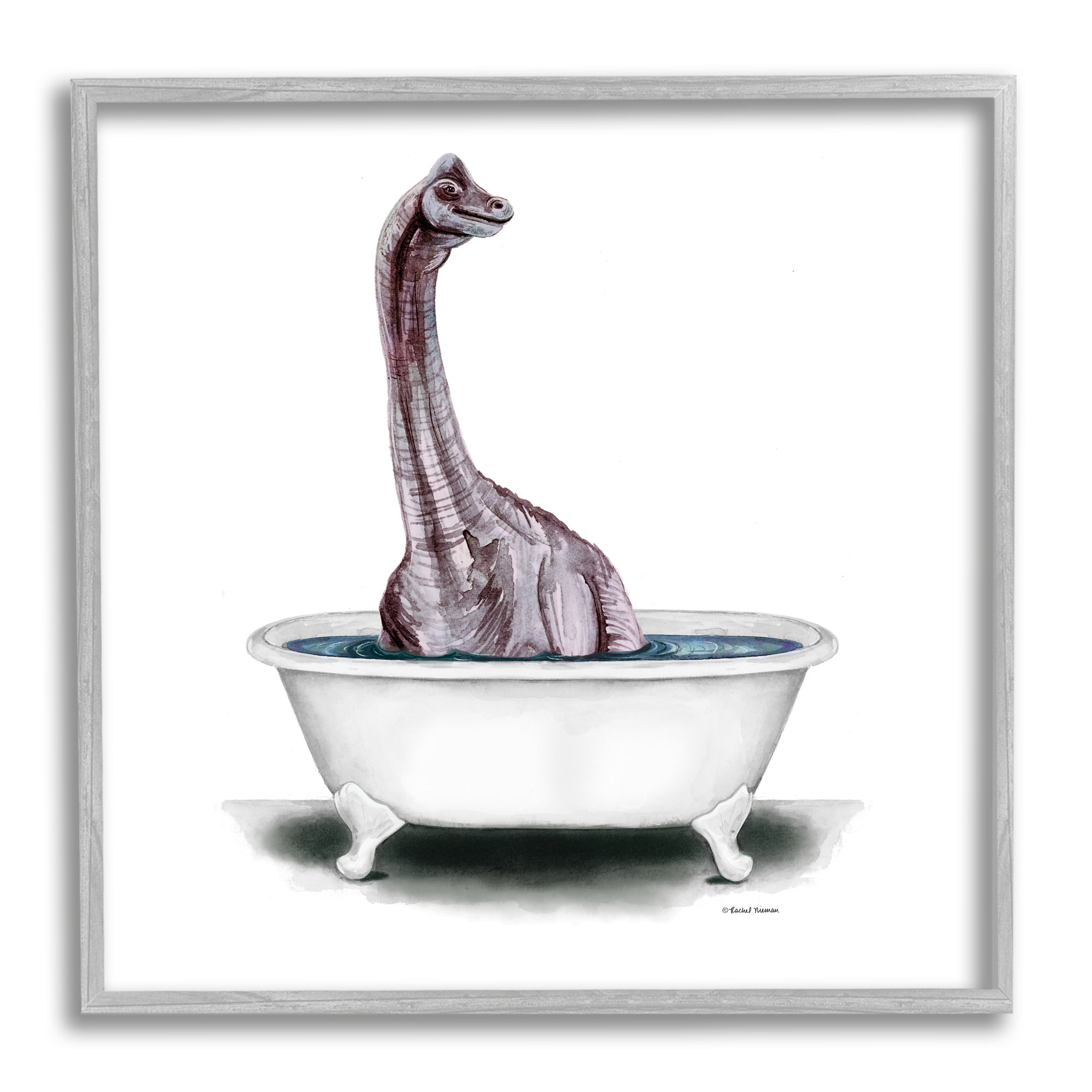 Stupell Bathroom Dinosaur Vintage Tub Animals & Insects Painting Gray Framed Art Print Wall Art