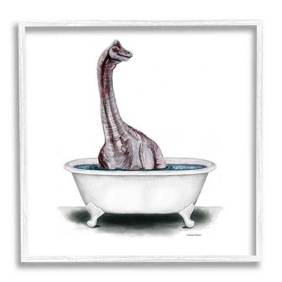 Stupell Bathroom Dinosaur Vintage Tub Animals & Insects Painting White Framed Art Print Wall Art