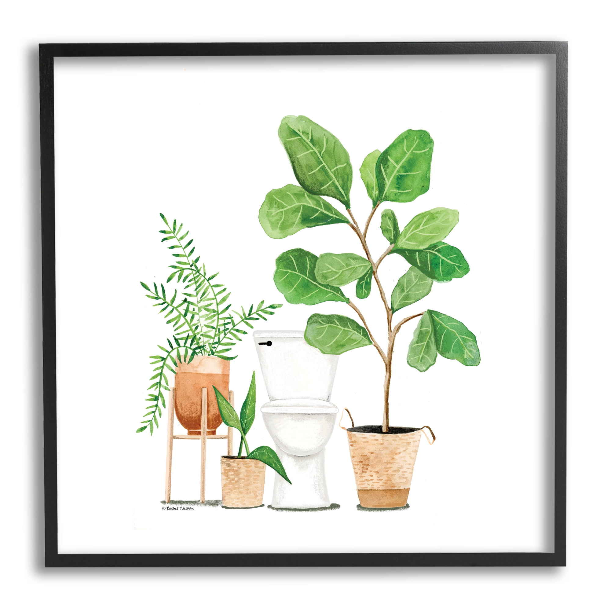 Stupell Bathroom Greenery Varied Plants Botanical & Floral Painting Black Framed Art Print Wall Art