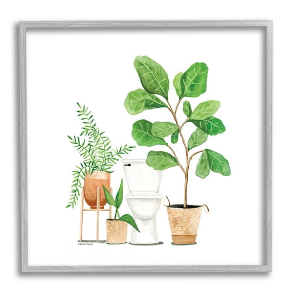 Stupell Bathroom Greenery Varied Plants Botanical & Floral Painting Gray Framed Art Print Wall Art
