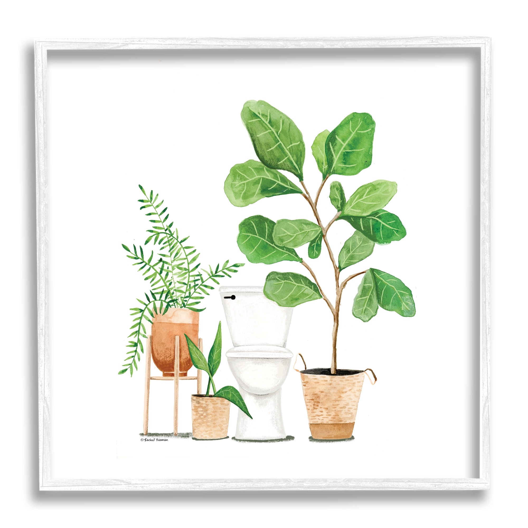 Stupell Bathroom Greenery Varied Plants Botanical & Floral Painting White Framed Art Print Wall Art