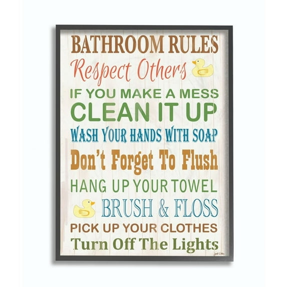 Stupell Bathroom Rules Rubber Ducky Bathroom Wall Art, Design By Janet White 16x20 Black