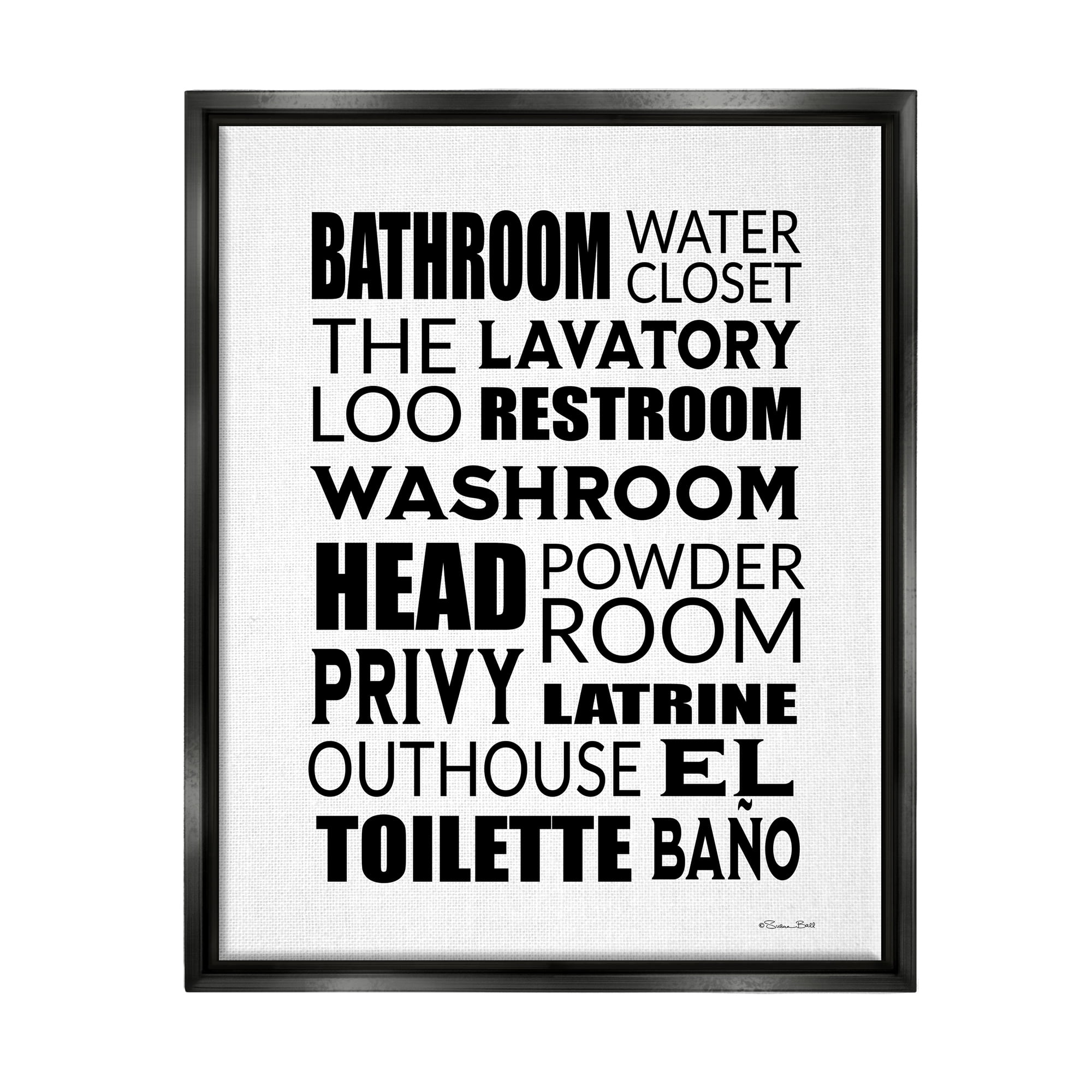 Stupell Bathroom Washroom Loo Phrases Typography Painting Black Floater Framed Art Print Wall Art
