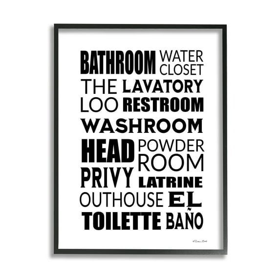 Stupell Bathroom Washroom Loo Phrases Typography Painting Black Framed Art Print Wall Art