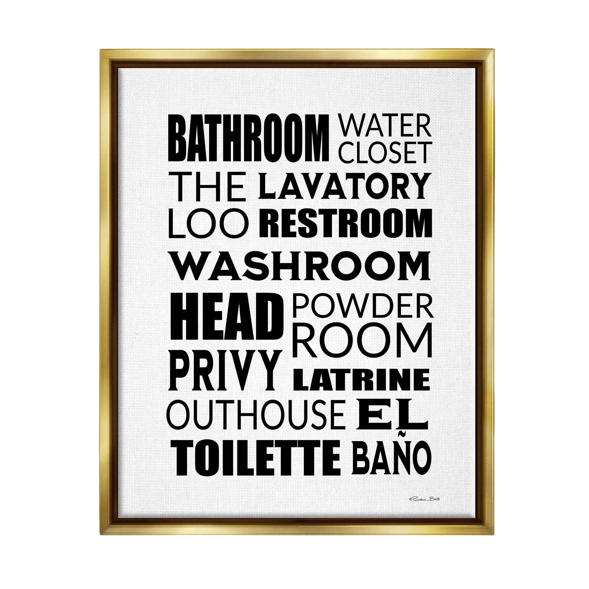 Stupell Bathroom Washroom Loo Phrases Typography Painting Gold Floater Framed Art Print Wall Art