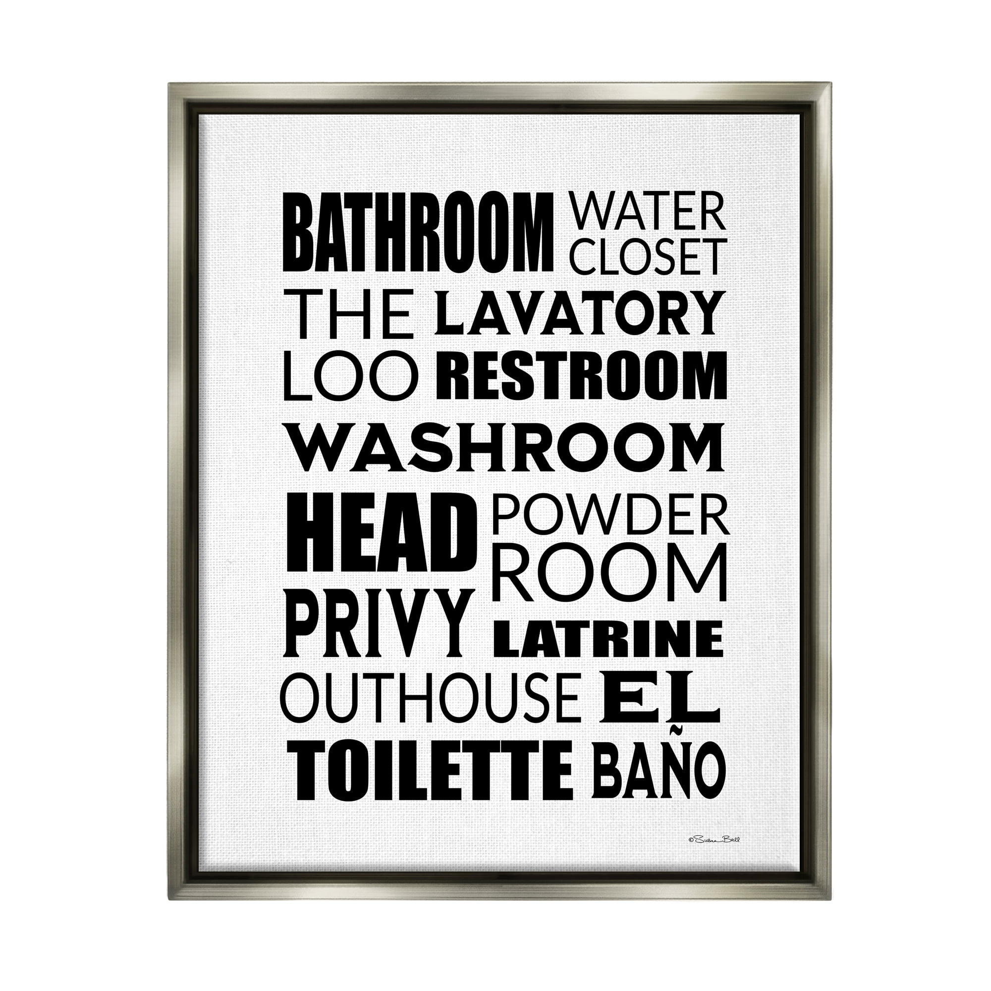 Stupell Bathroom Washroom Loo Phrases Typography Painting Gray Floater Framed Art Print Wall Art