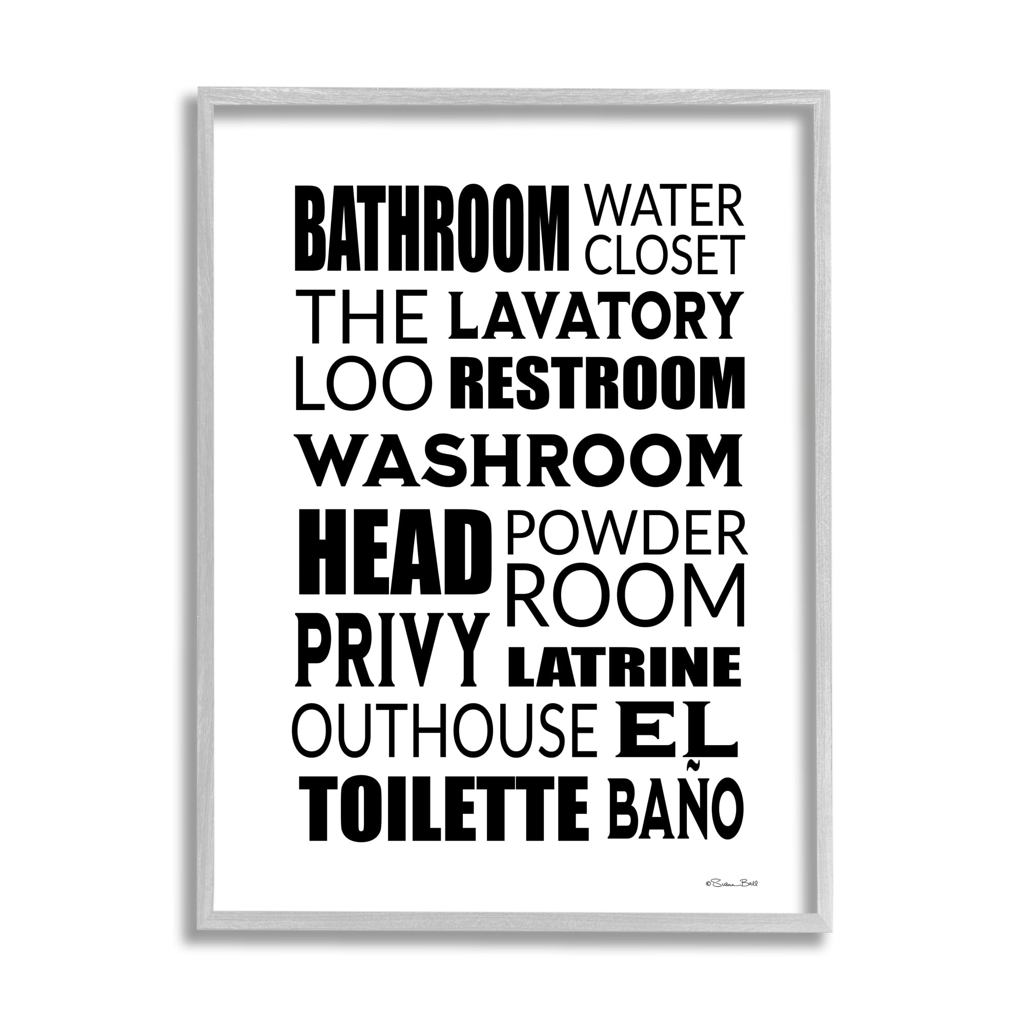 Stupell Bathroom Washroom Loo Phrases Typography Painting Gray Framed Art Print Wall Art