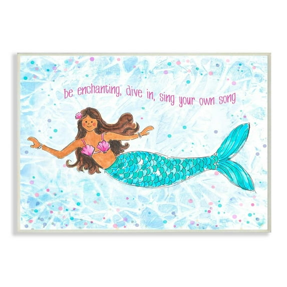 Stupell Be Enchanting Blue and Pink Swimming Mermaid Wall Plaque Art, 10 x 15, Proudly A 10 x 15