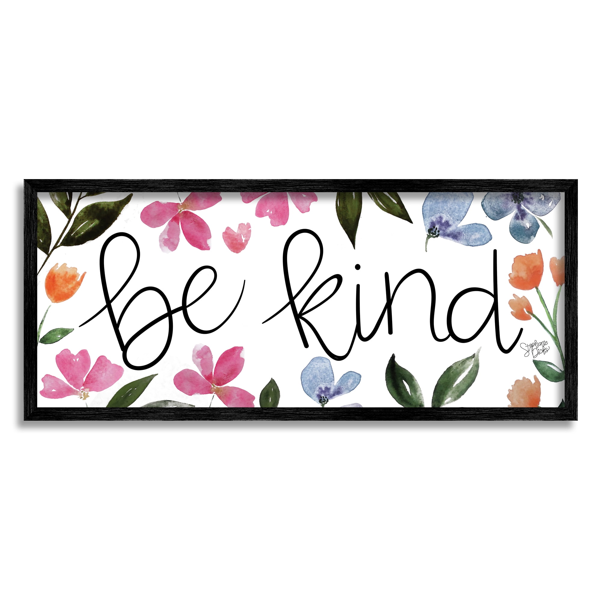 Stupell Be Kind Floral Wildflowers Botanical & Floral Painting Black Framed Art Print Wall Art