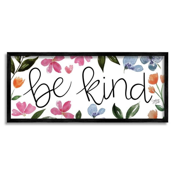 Stupell Be Kind Floral Wildflowers Botanical & Floral Painting Black Framed Art Print Wall Art