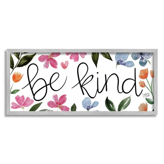 Stupell Be Kind Floral Wildflowers Botanical & Floral Painting Gray Framed Art Print Wall Art