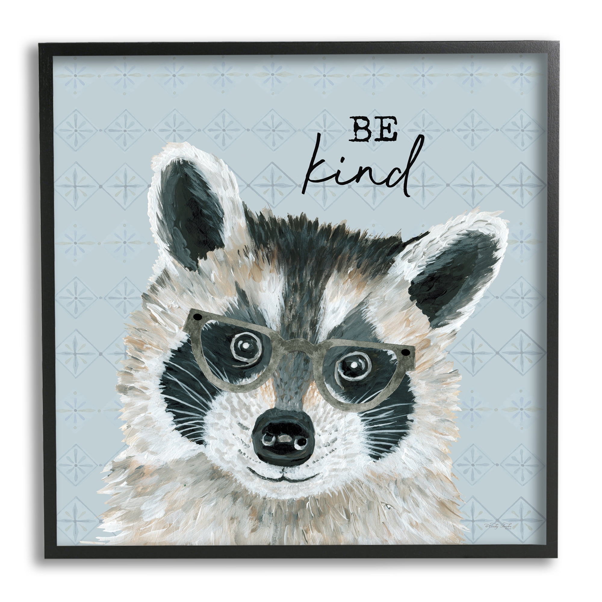 Stupell Be Kind Happy Raccoon Patterned Animals & Insects Painting Black Framed Art Print Wall Art