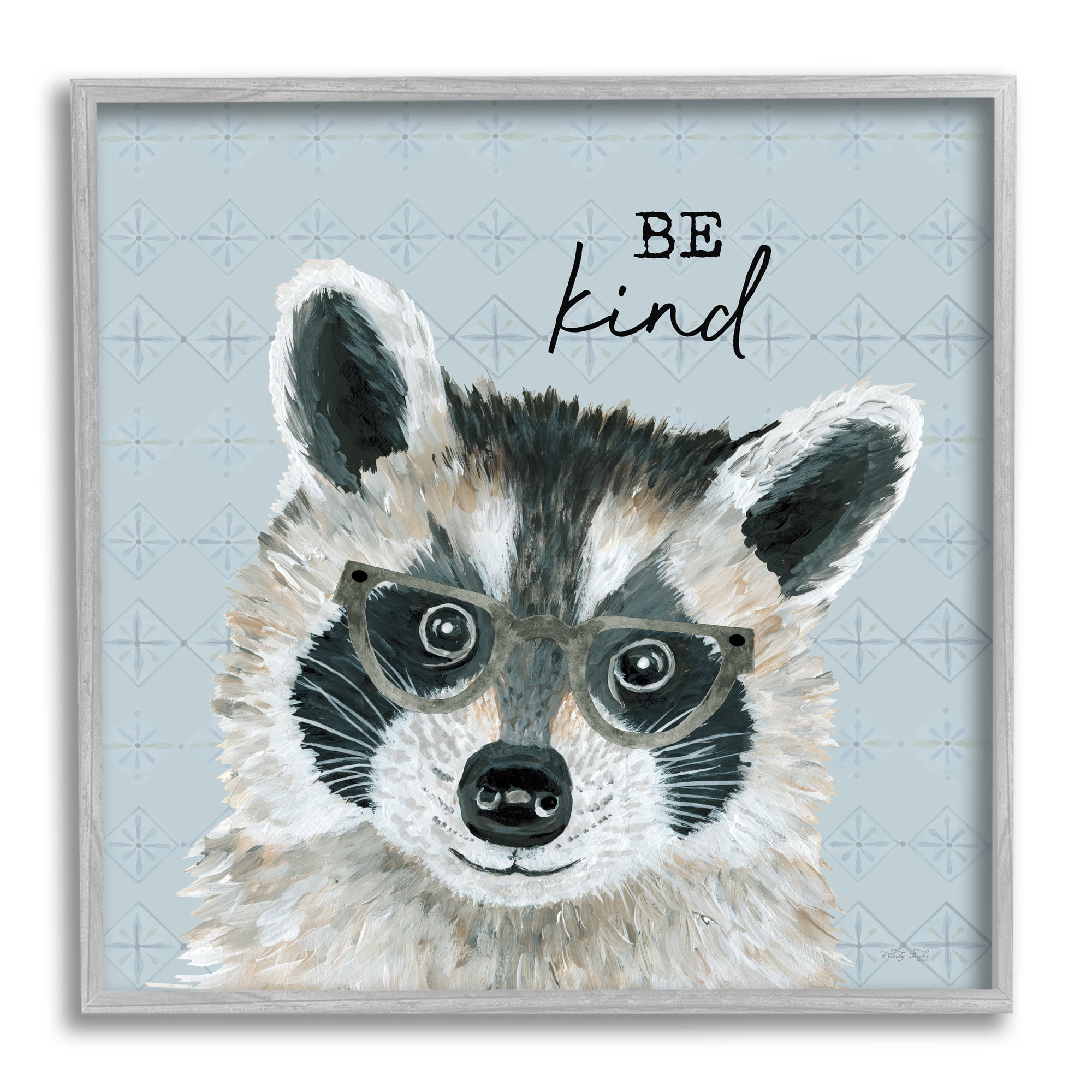 Stupell Be Kind Happy Raccoon Patterned Animals & Insects Painting Gray Framed Art Print Wall Art
