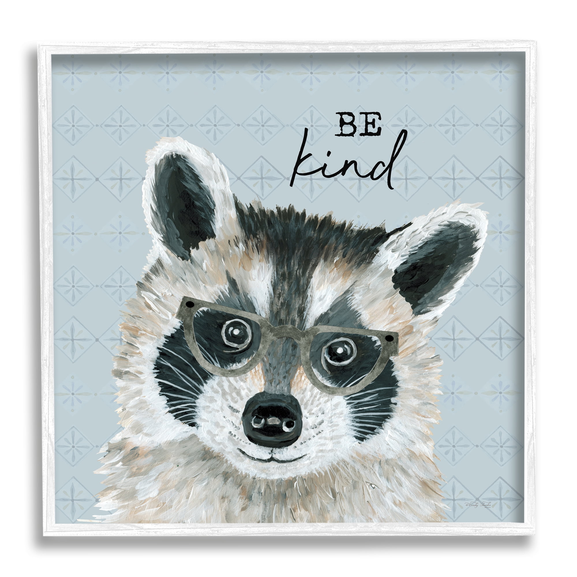 Stupell Be Kind Happy Raccoon Patterned Animals & Insects Painting White Framed Art Print Wall Art