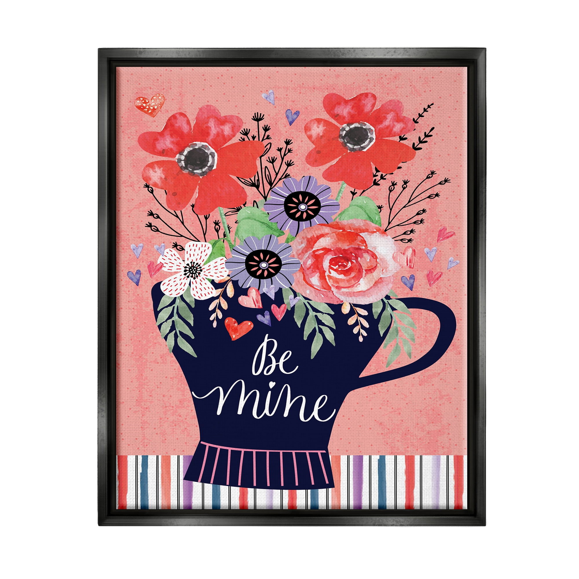 Stupell Be Mine Flower Bouquet Romance Holiday Painting Black Floater Framed Art Print Wall Art