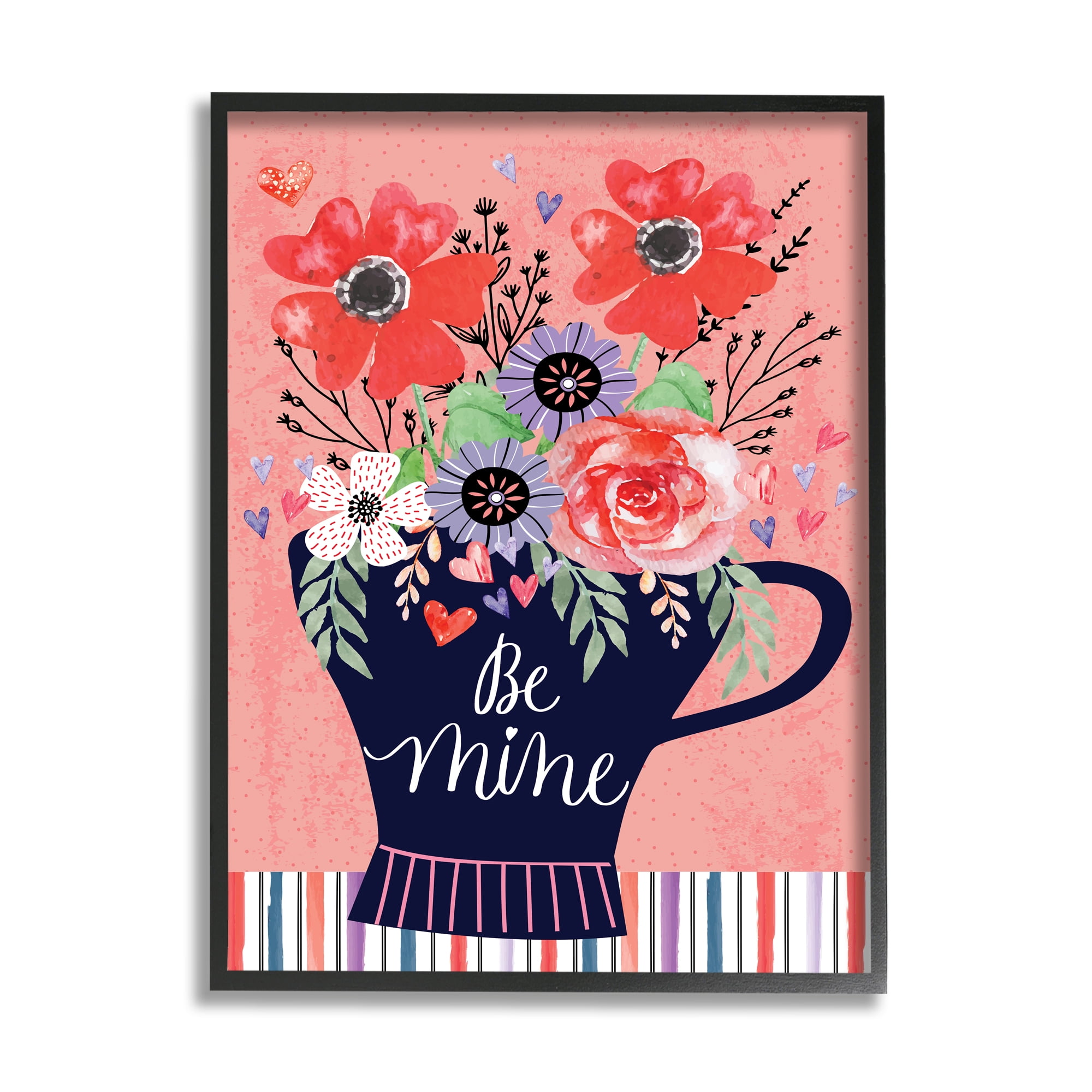 Stupell Be Mine Flower Bouquet Romance Holiday Painting Black Framed Art Print Wall Art