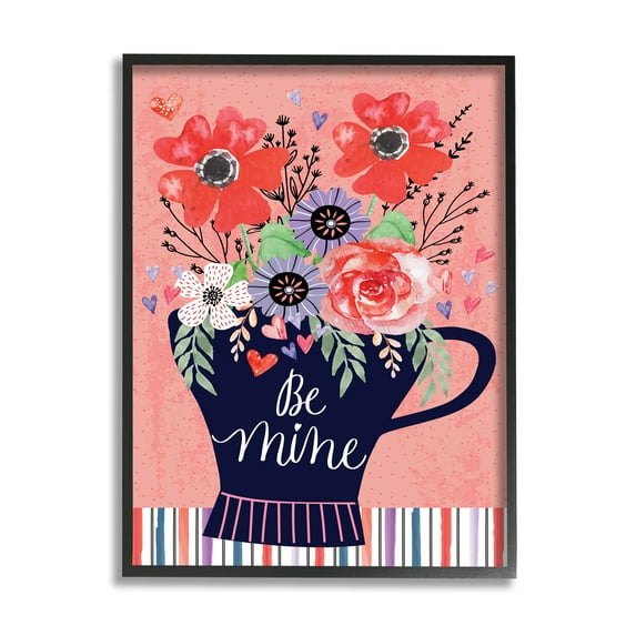 Stupell Be Mine Flower Bouquet Romance Holiday Painting Black Framed Art Print Wall Art