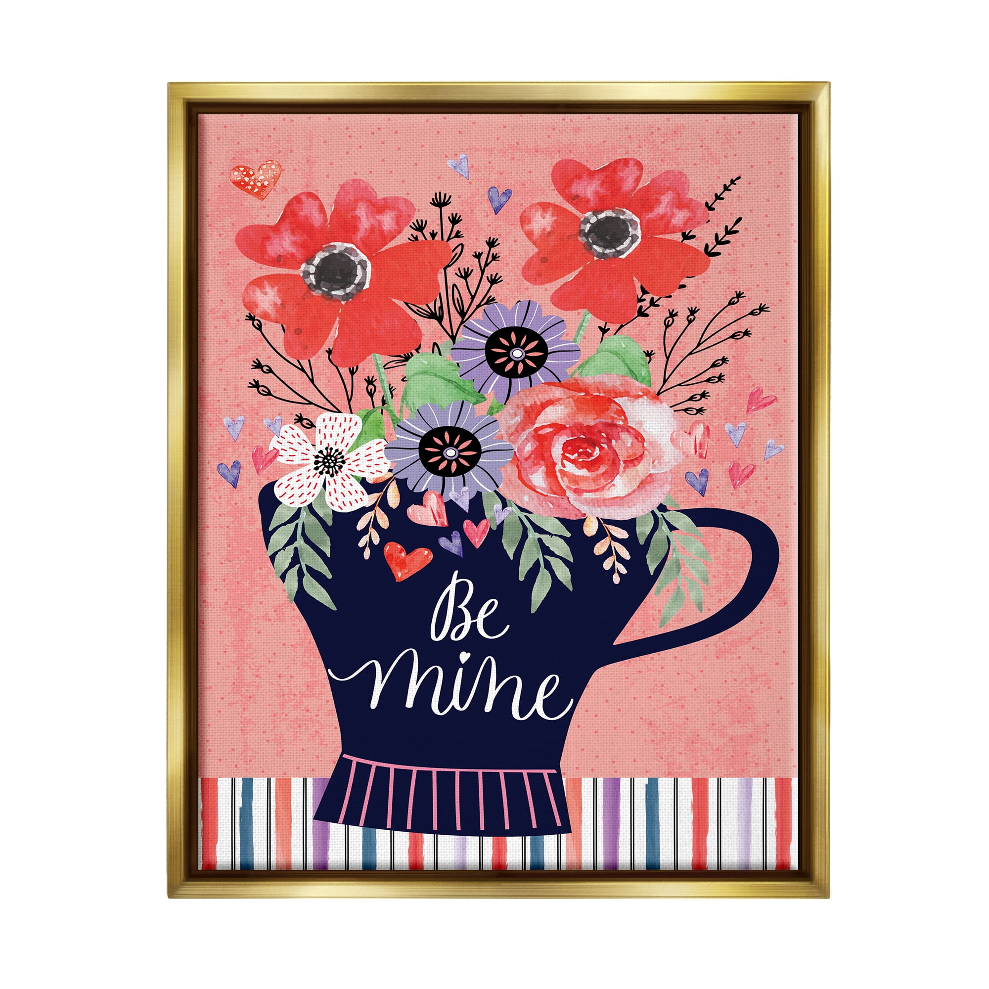Stupell Be Mine Flower Bouquet Romance Holiday Painting Gold Floater Framed Art Print Wall Art