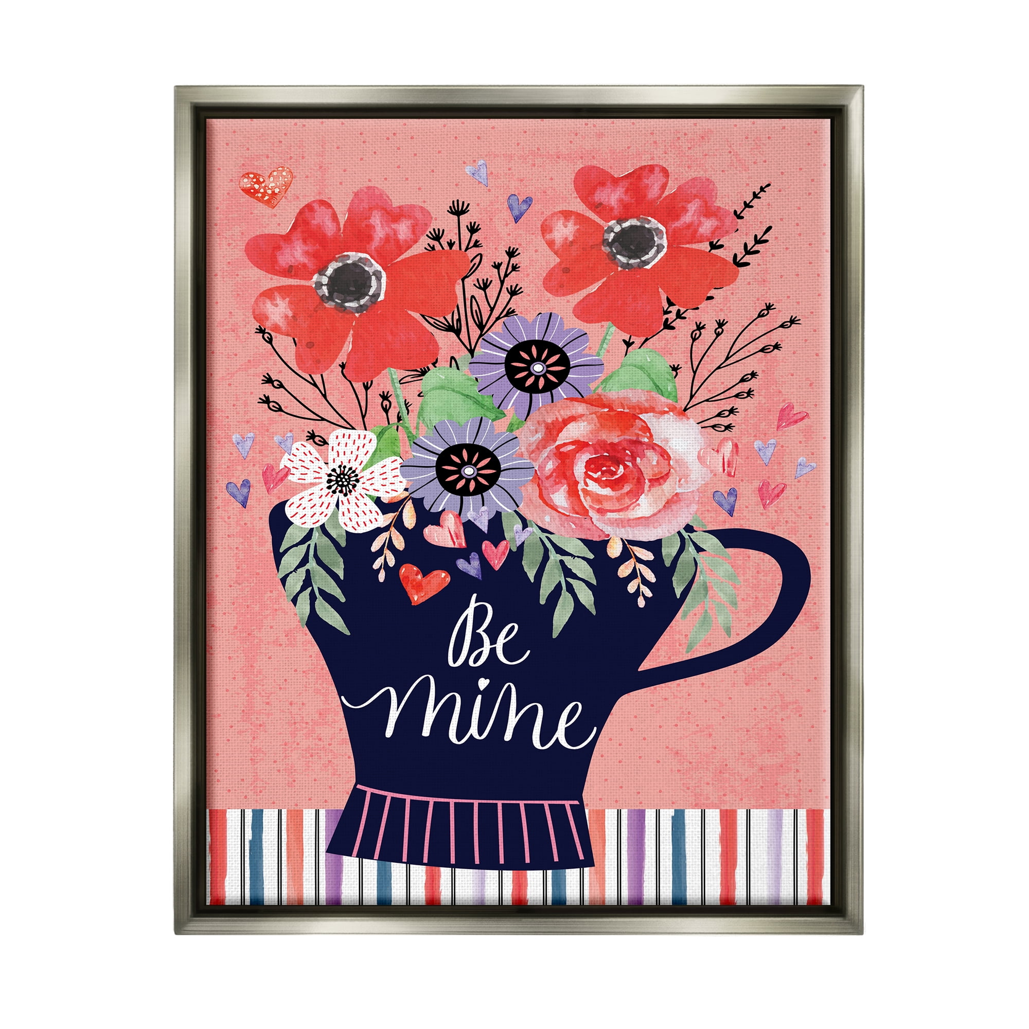 Stupell Be Mine Flower Bouquet Romance Holiday Painting Gray Floater Framed Art Print Wall Art