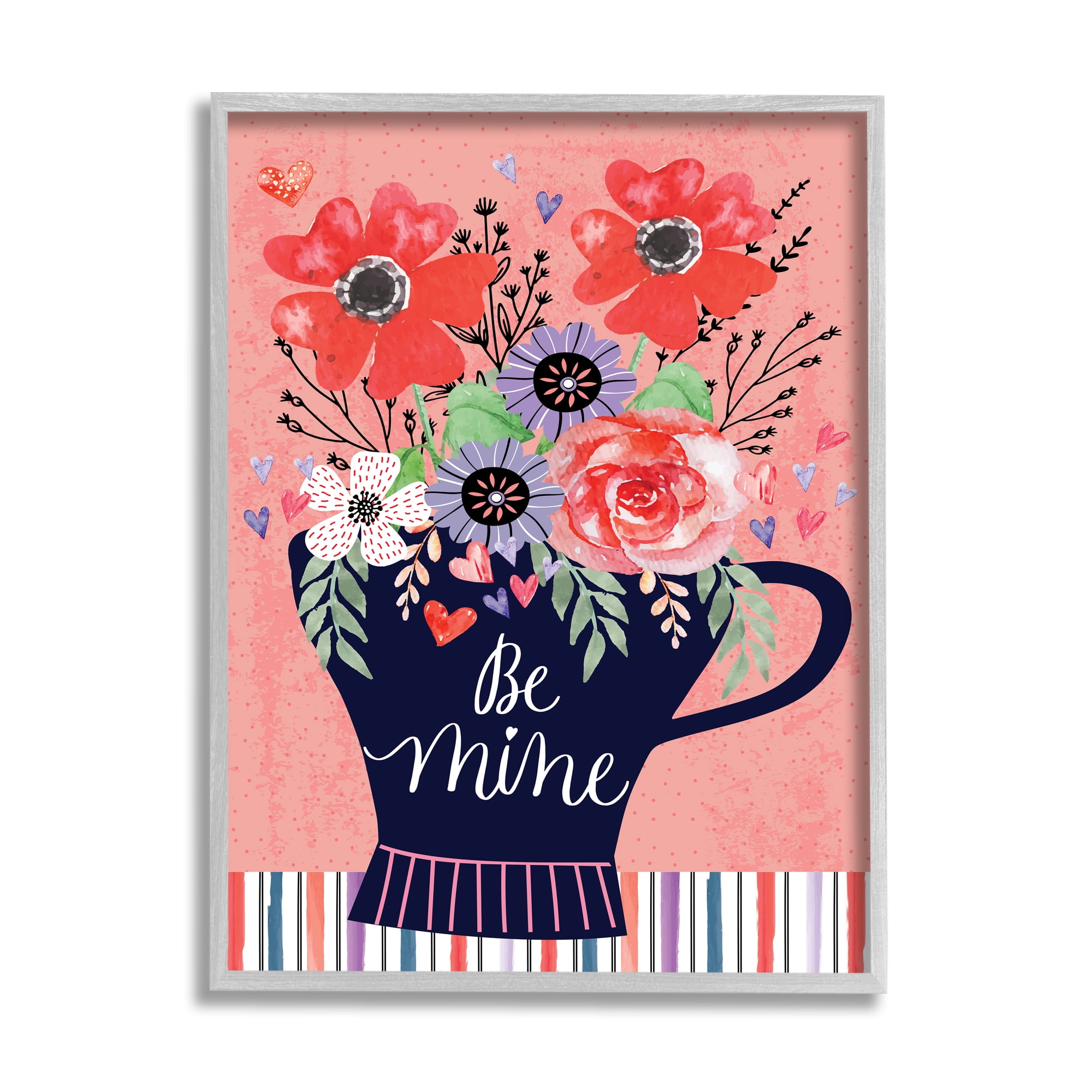 Stupell Be Mine Flower Bouquet Romance Holiday Painting Gray Framed Art Print Wall Art
