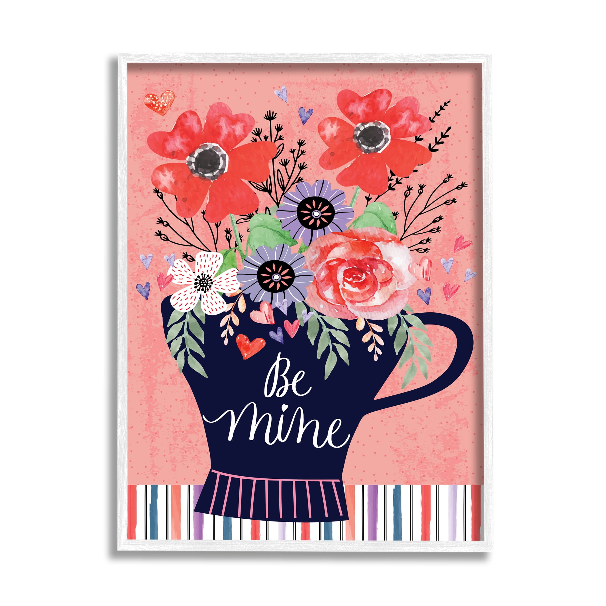 Stupell Be Mine Flower Bouquet Romance Holiday Painting White Framed Art Print Wall Art