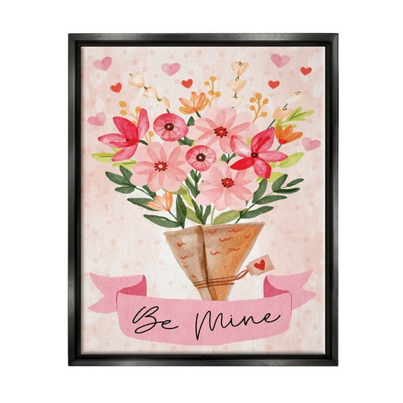Stupell Be Mine Romantic Valentine's Bouquet Holiday Painting Black Floater Framed Art Print Wall Art
