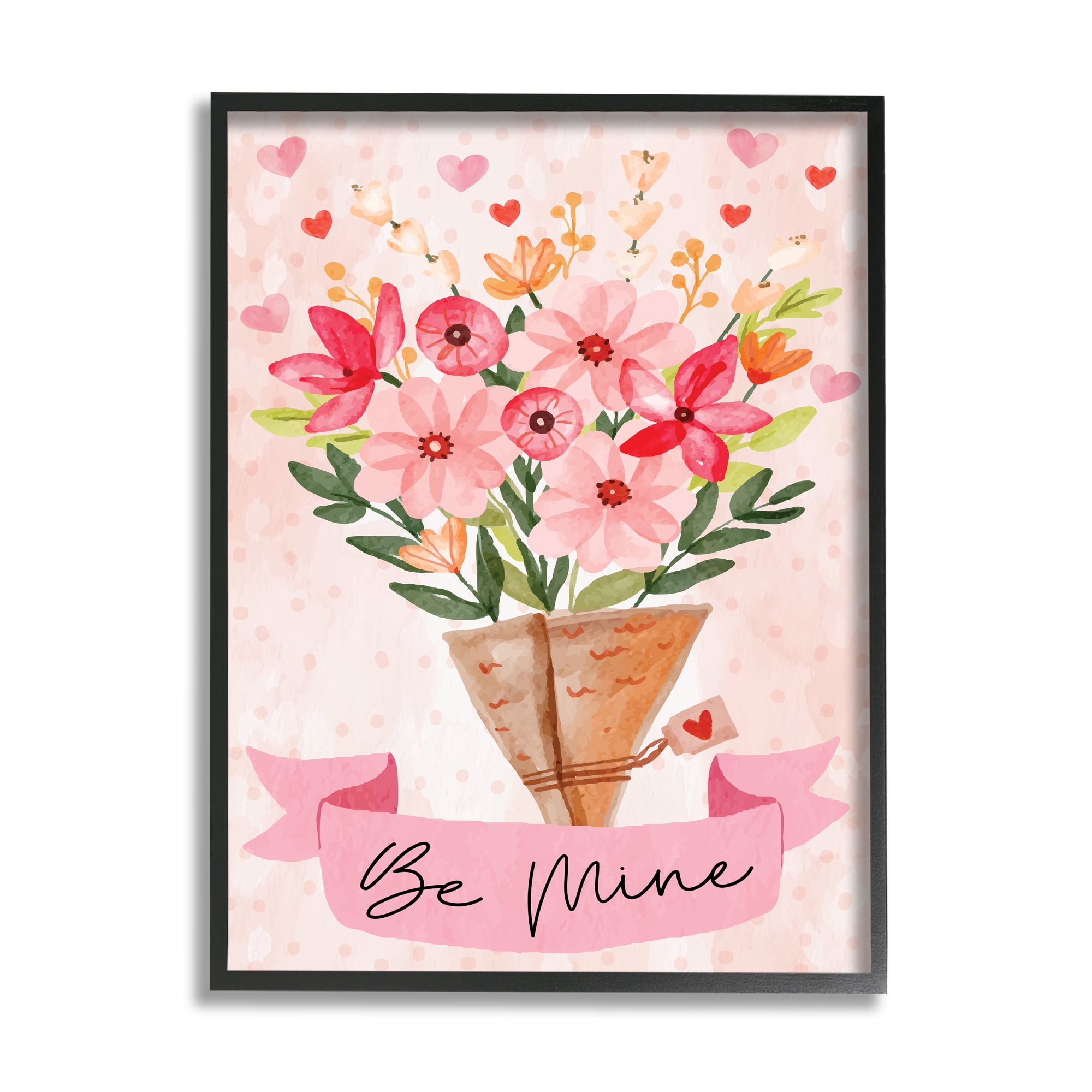 Stupell Be Mine Romantic Valentine's Bouquet Holiday Painting Black Framed Art Print Wall Art