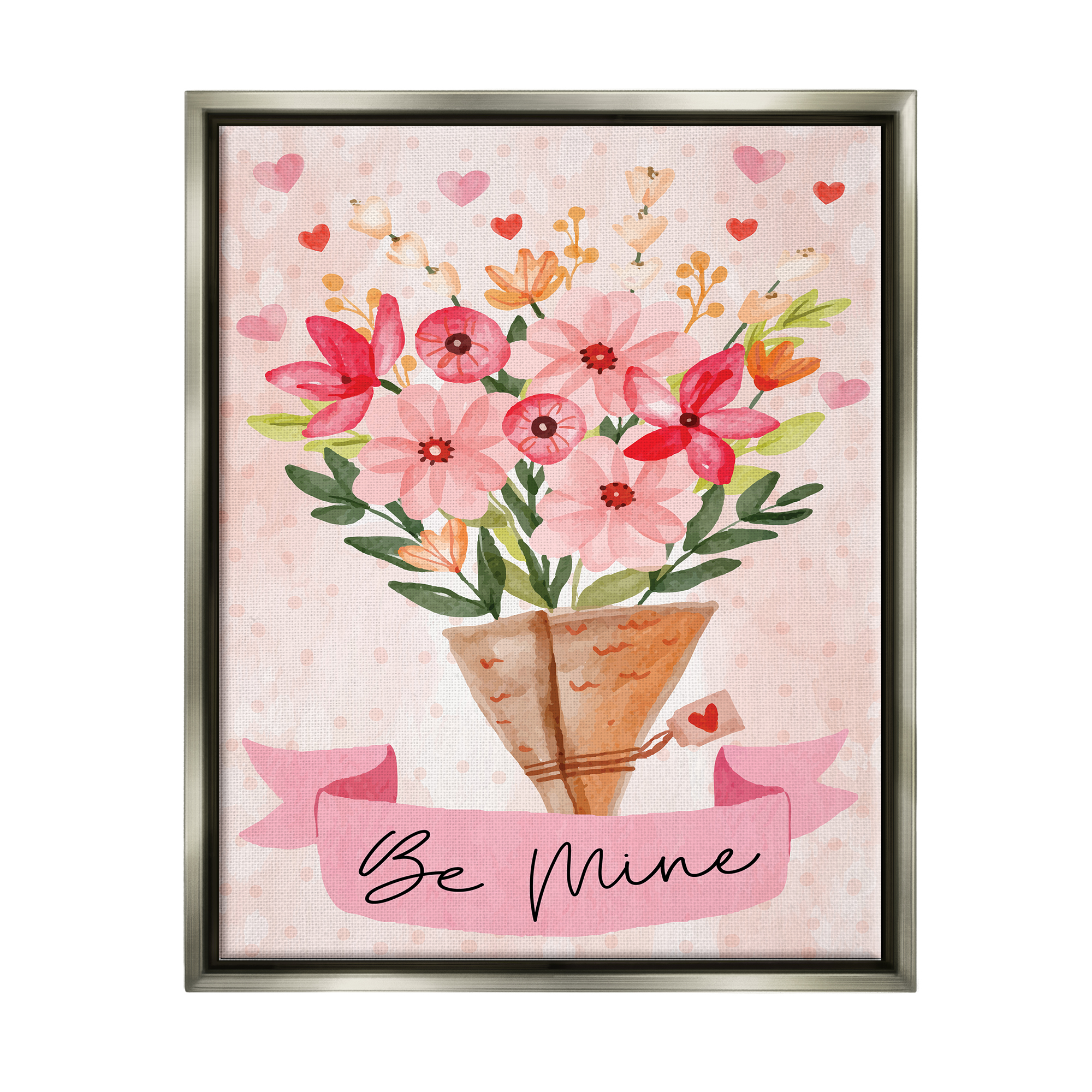 Stupell Be Mine Romantic Valentine's Bouquet Holiday Painting Gray Floater Framed Art Print Wall Art