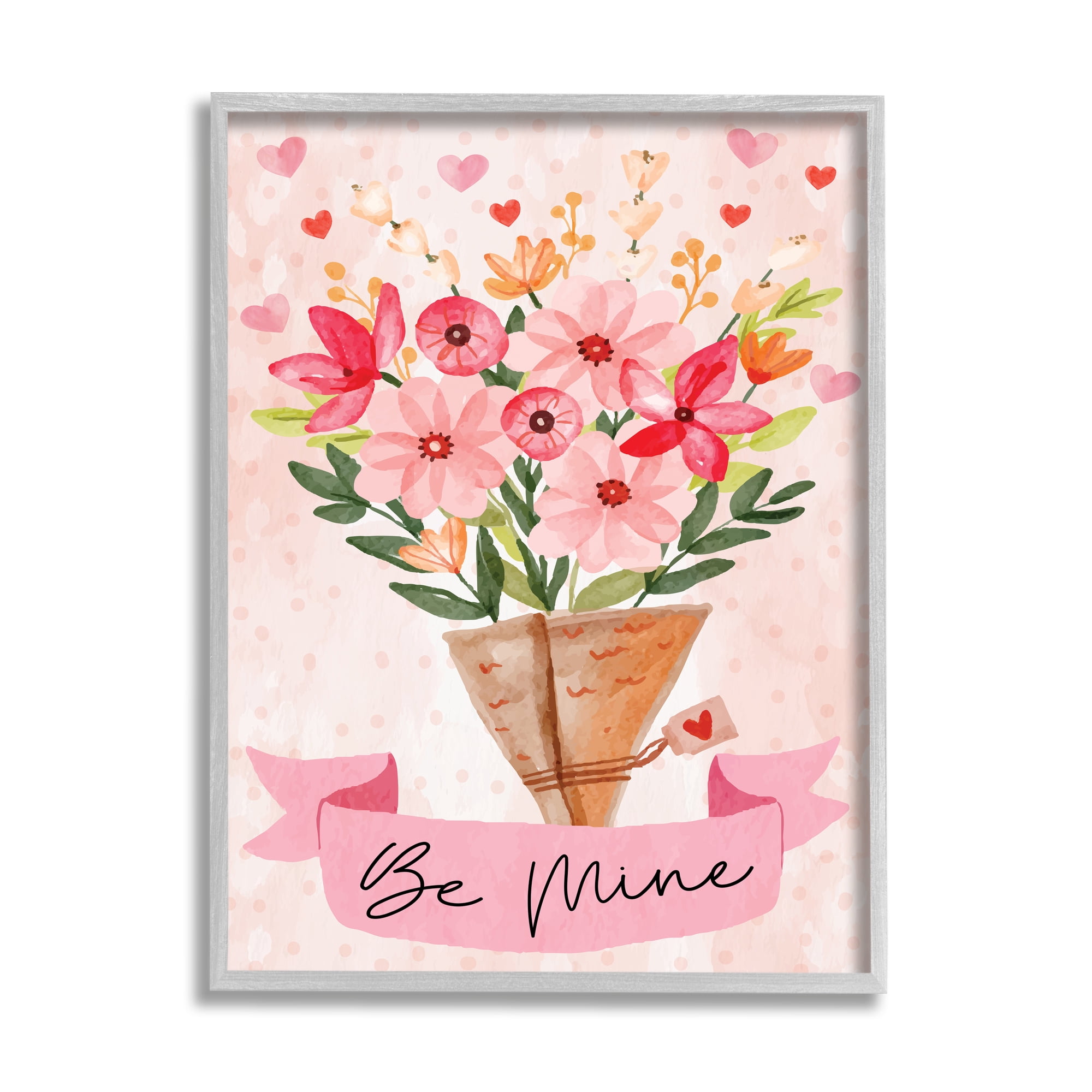 Stupell Be Mine Romantic Valentine's Bouquet Holiday Painting Gray Framed Art Print Wall Art