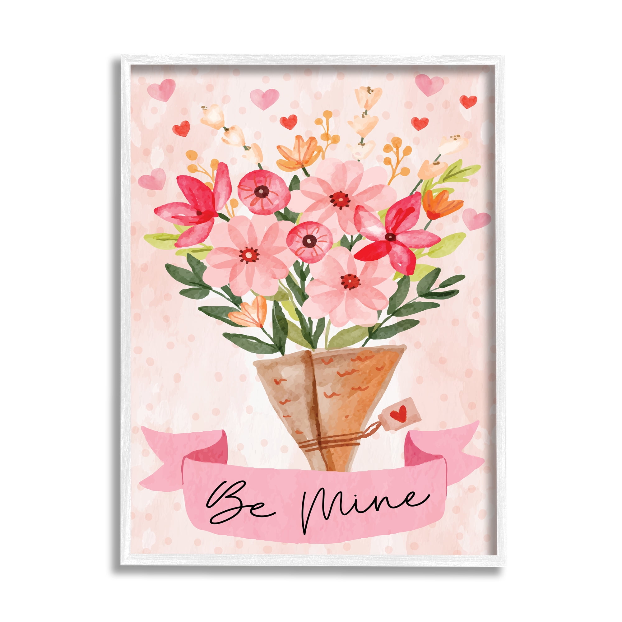Stupell Be Mine Romantic Valentine's Bouquet Holiday Painting White Framed Art Print Wall Art