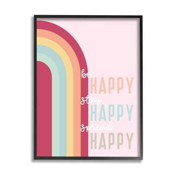 Stupell Be Stay Spread Happy Pink Rainbow Landscape Painting Black Framed Art Print Wall Art