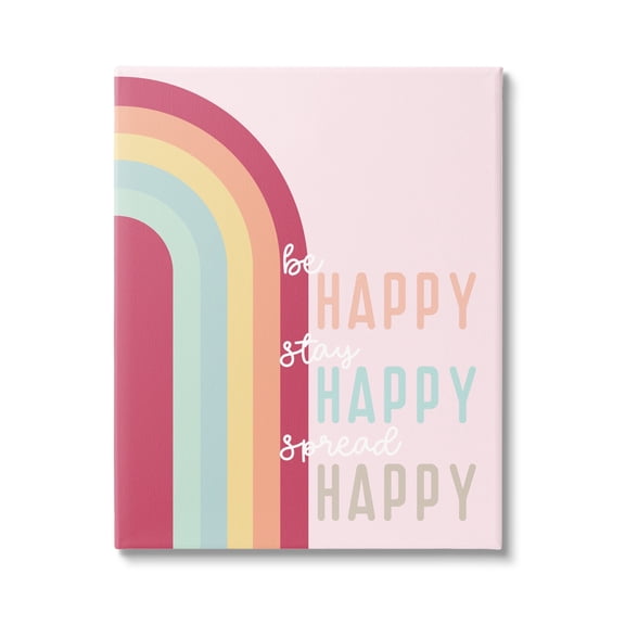 Stupell Be Stay Spread Happy Pink Rainbow Landscape Painting Gallery Wrapped Canvas Print Wall Art
