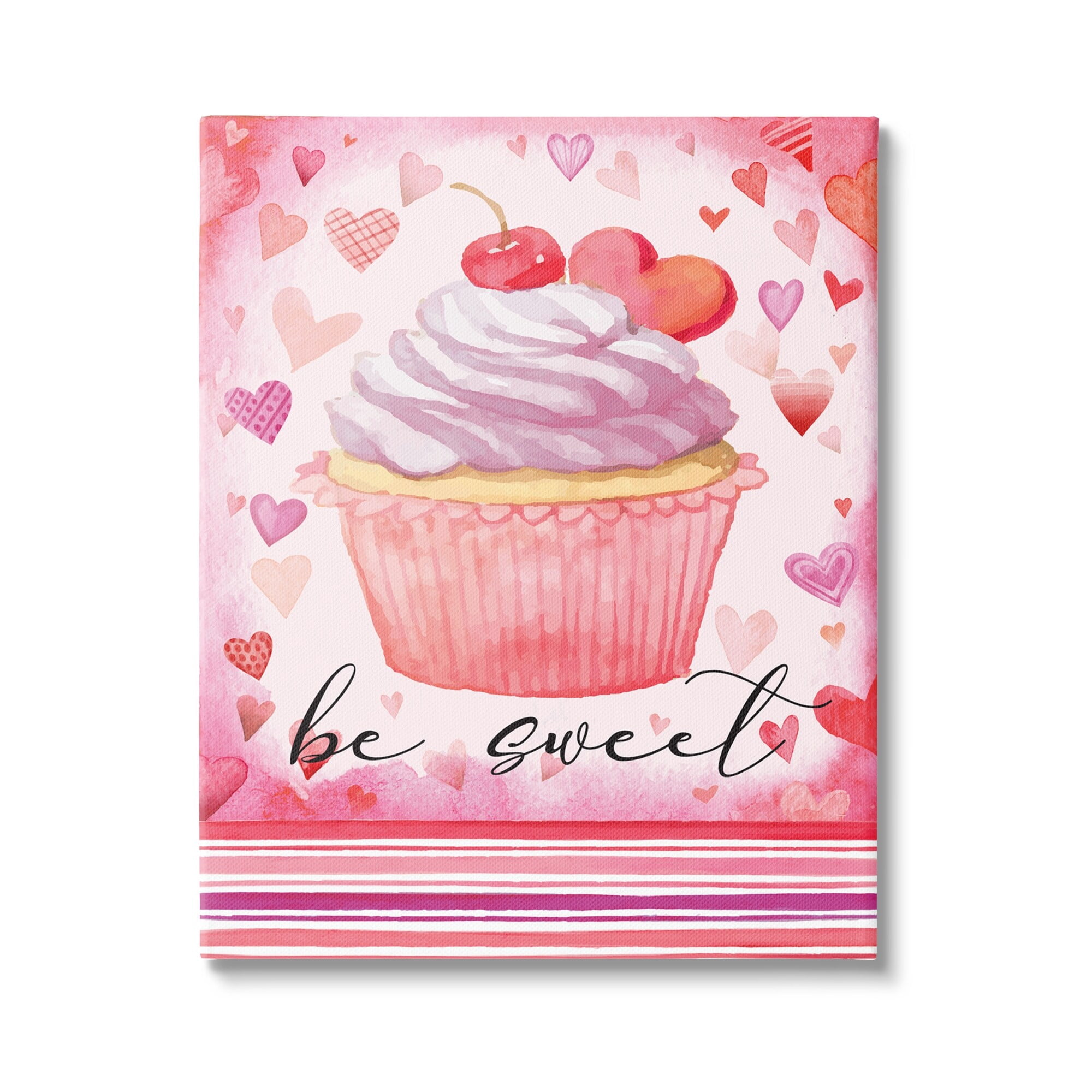 Stupell Be Sweet Romantic Hearts Cupcake Holiday Painting Gallery Wrapped Canvas Print Wall Art