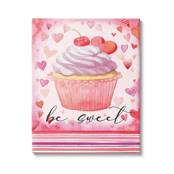 Stupell Be Sweet Romantic Hearts Cupcake Holiday Painting Gallery Wrapped Canvas Print Wall Art