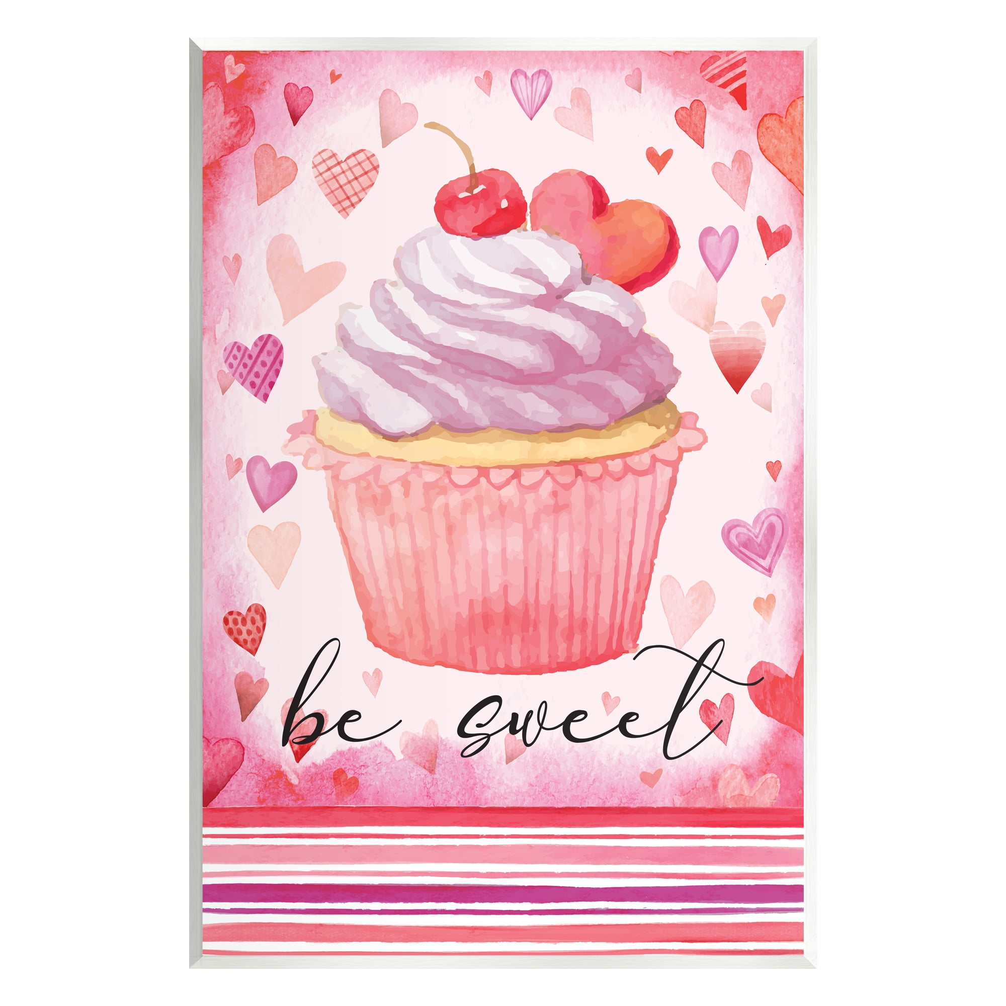 Stupell Be Sweet Romantic Hearts Cupcake Holiday Painting Wall Plaque Unframed Art Print Wall Art