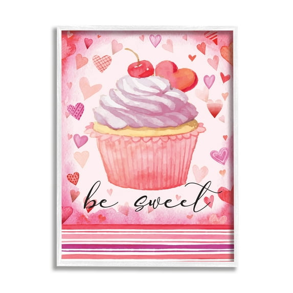 Stupell Be Sweet Romantic Hearts Cupcake Holiday Painting White Framed Art Print Wall Art