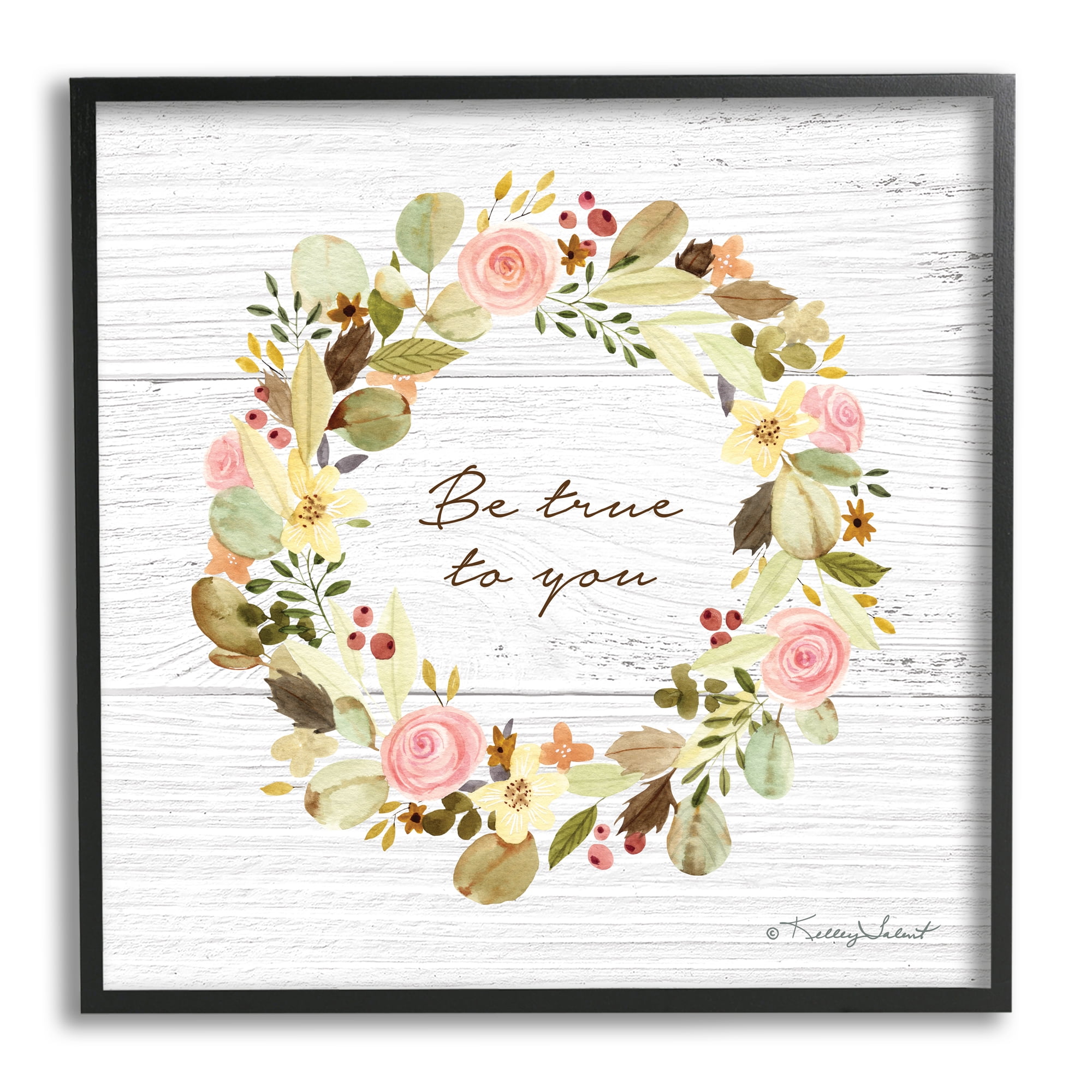 Stupell Be True To You Peony Wreath Botanical & Floral Painting Black Framed Art Print Wall Art
