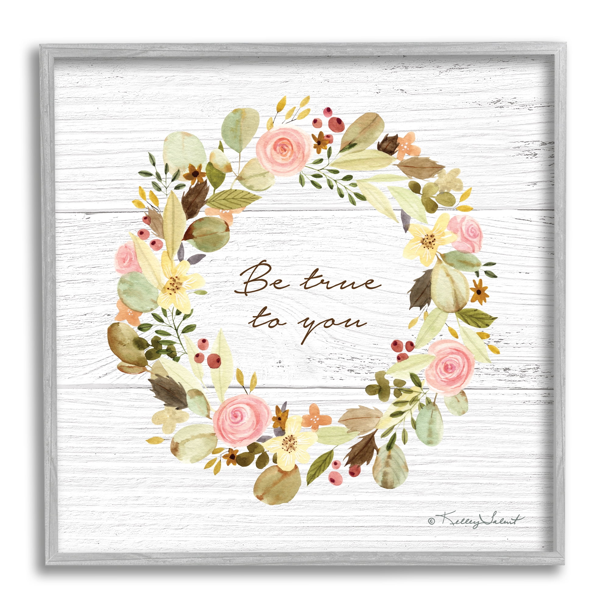 Stupell Be True To You Peony Wreath Botanical & Floral Painting Gray Framed Art Print Wall Art