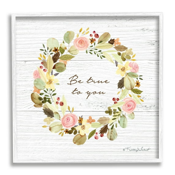 Stupell Be True To You Peony Wreath Botanical & Floral Painting White Framed Art Print Wall Art